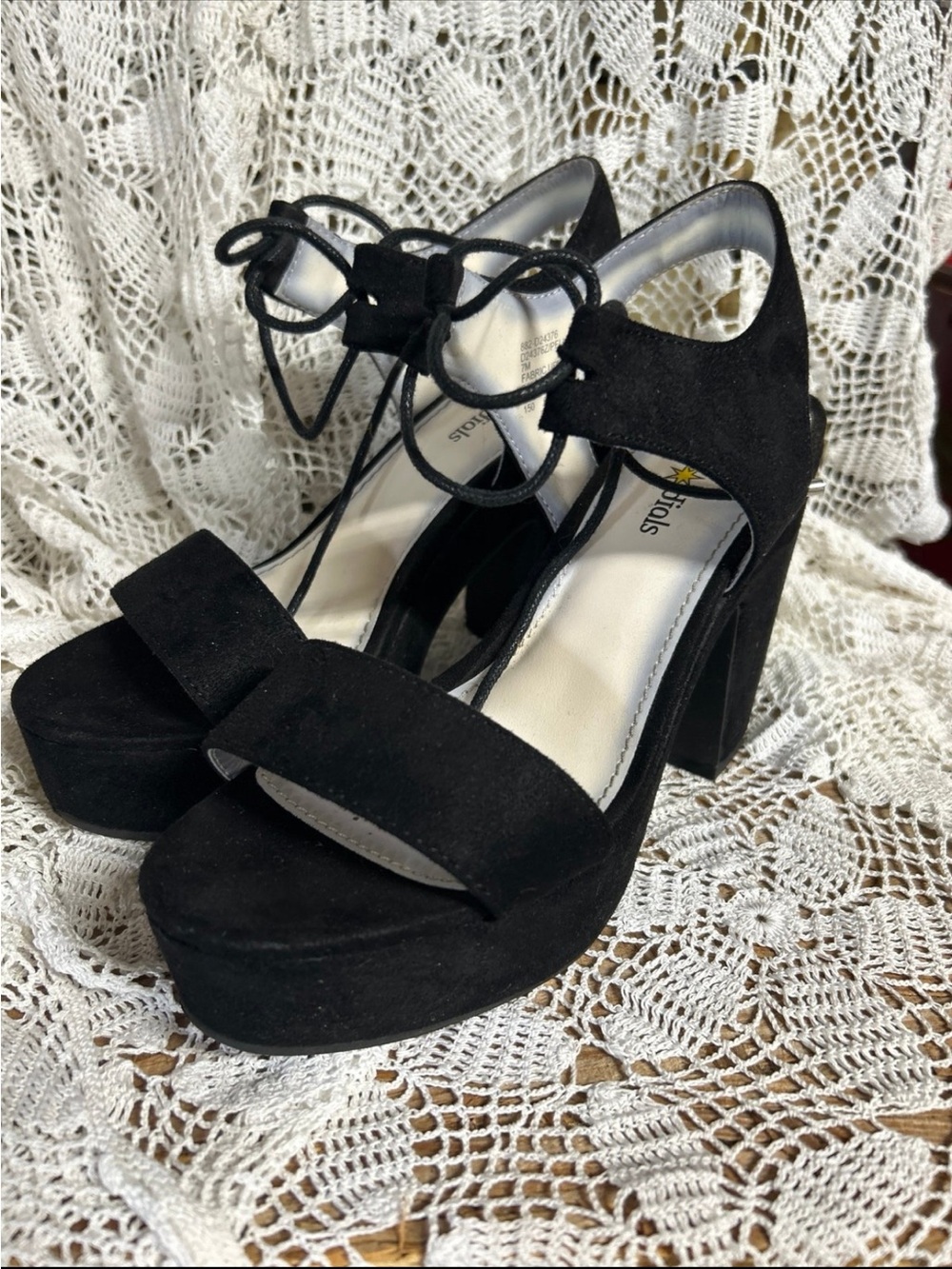 Seven Dials Black Suede Platform Block Heel Sandals